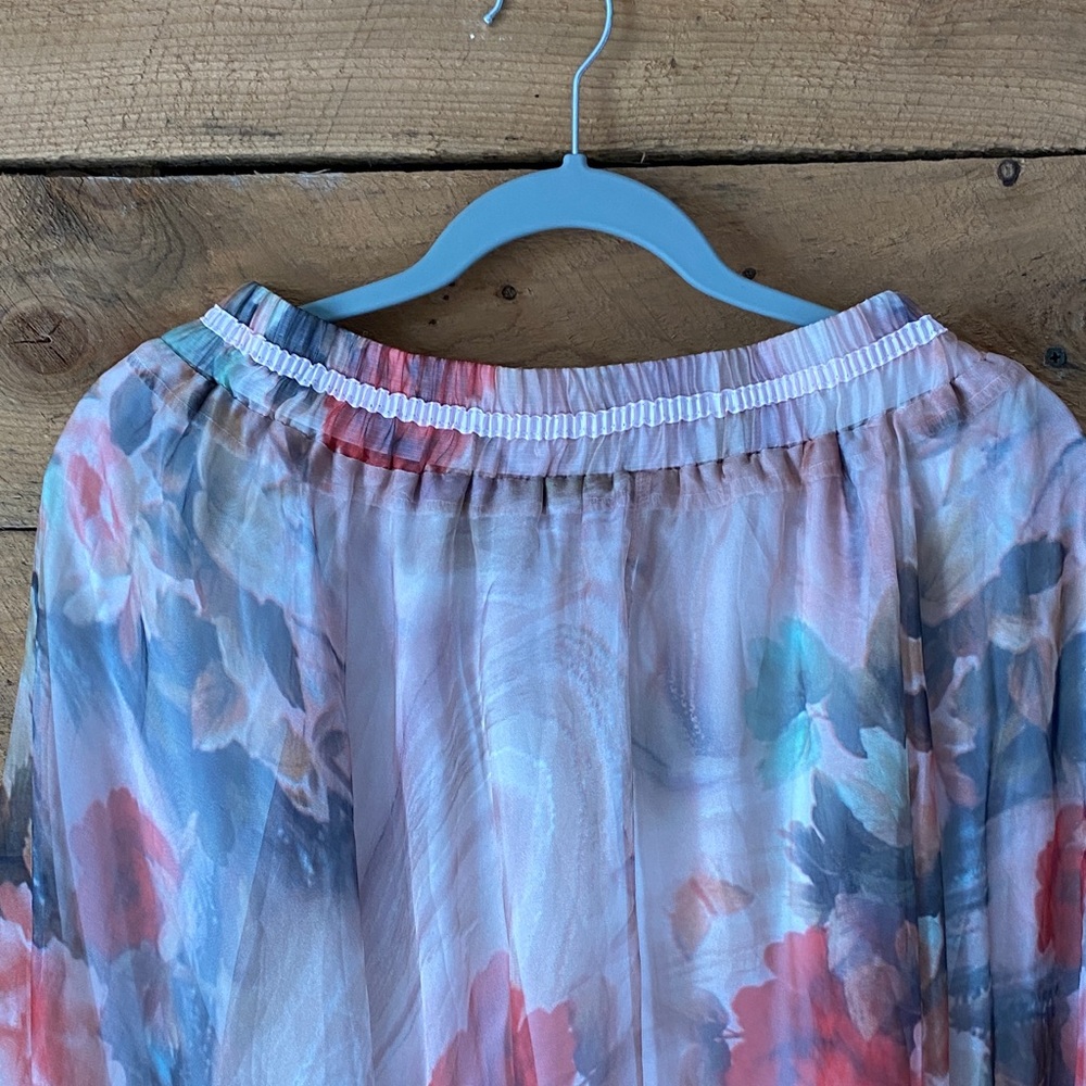 Romantic Pink Floral Chiffon Maxi Skirt - Picture 3 of 8